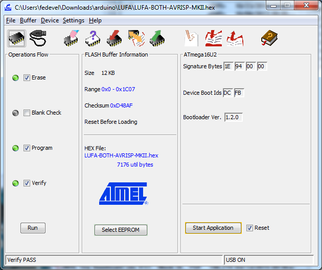 FLIP Flash atmega16u2 with AVRISP MKII LUFA