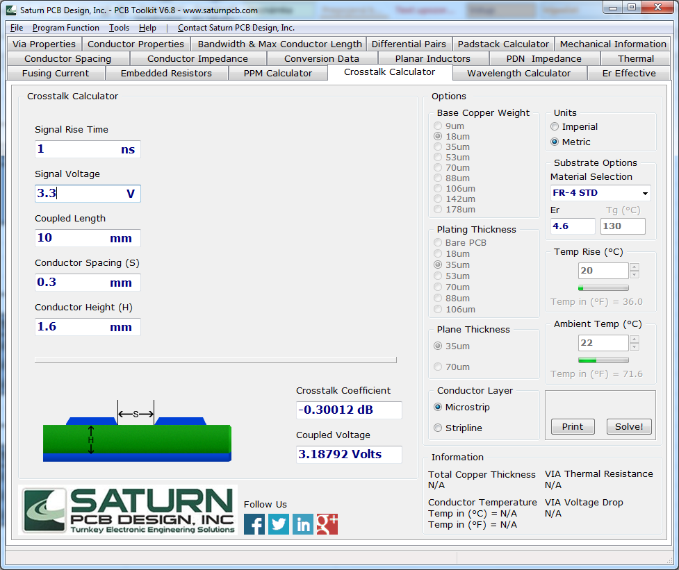 Saturn PCB Toolkit - Crosstalk Calculator TAB